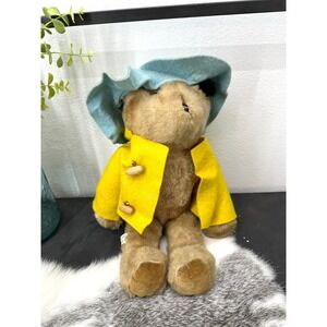 12" Eden Paddington Bear 1970s small stuffed animal vintage felt yellow toggle